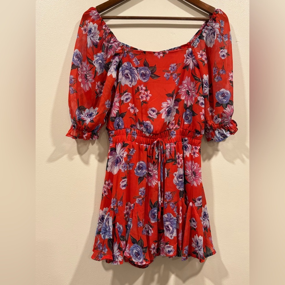 Row.A.  Floral Long Sleeve Dress in Red and Purple